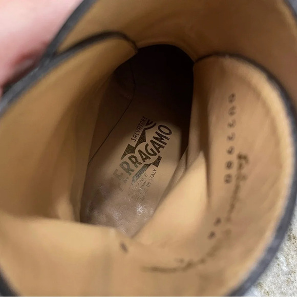 Salvatore Ferragamo Brown Leather Ankle Heeled Boots Size 6B Gold Buckle Detail - Picture 5 of 17